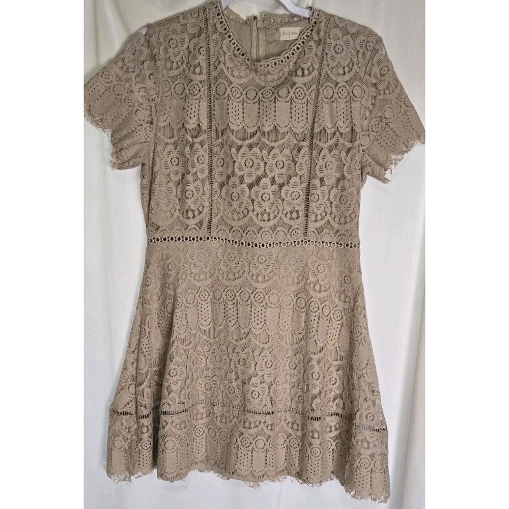 Altar'd‎ State  Beige Dress Size L Women Trapeze Flare Lace Eyelet Short Sleeve